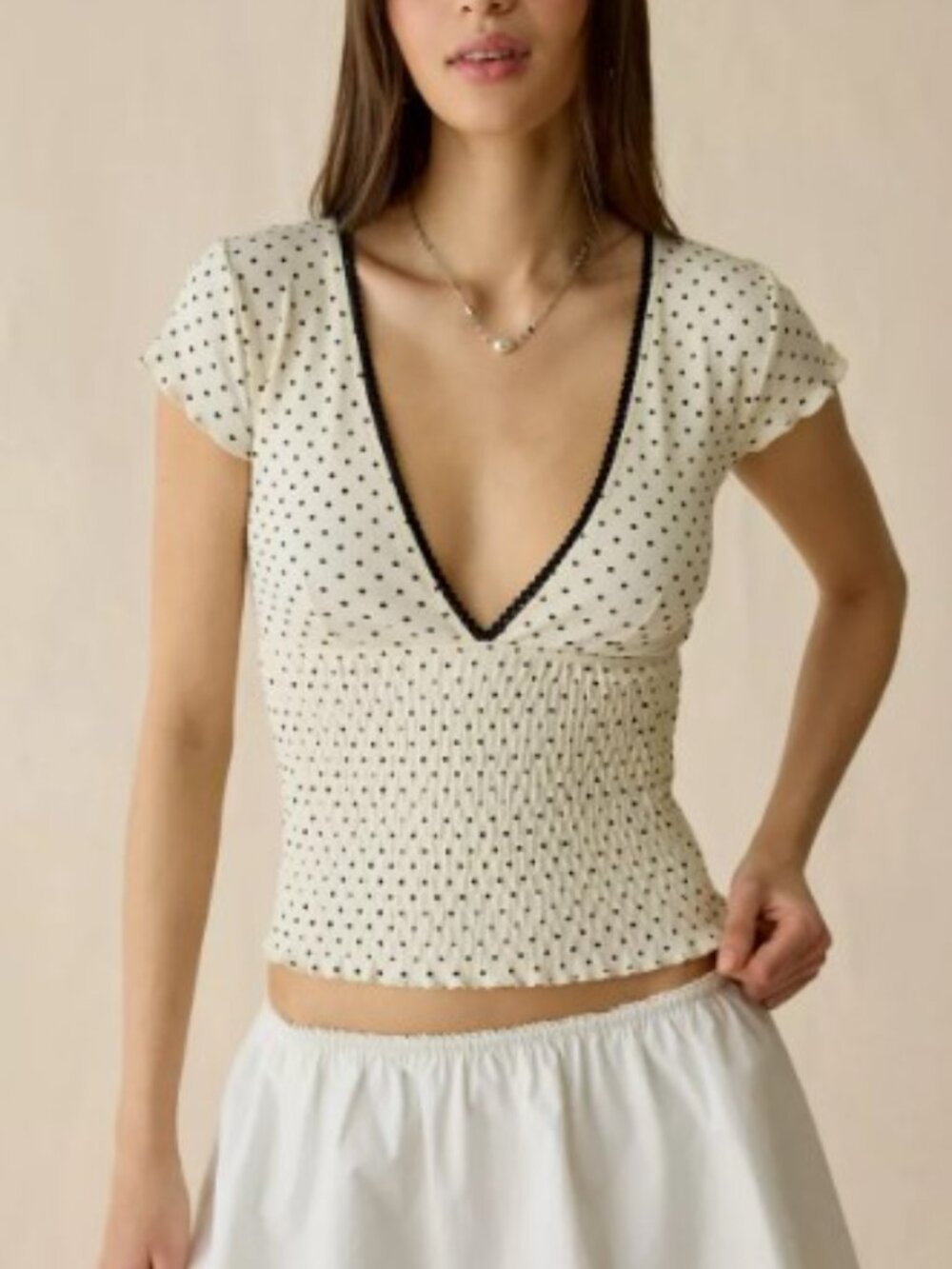(UO-55) Urban Outfitters Kimchi Blue Only You Printed Smocked Short Sleeve Top
